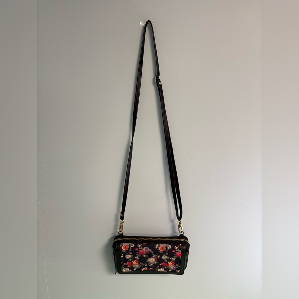 Crossbody Black & Navy Flower Pattern Wallet, Woman Purse Bag, Woman Accessory